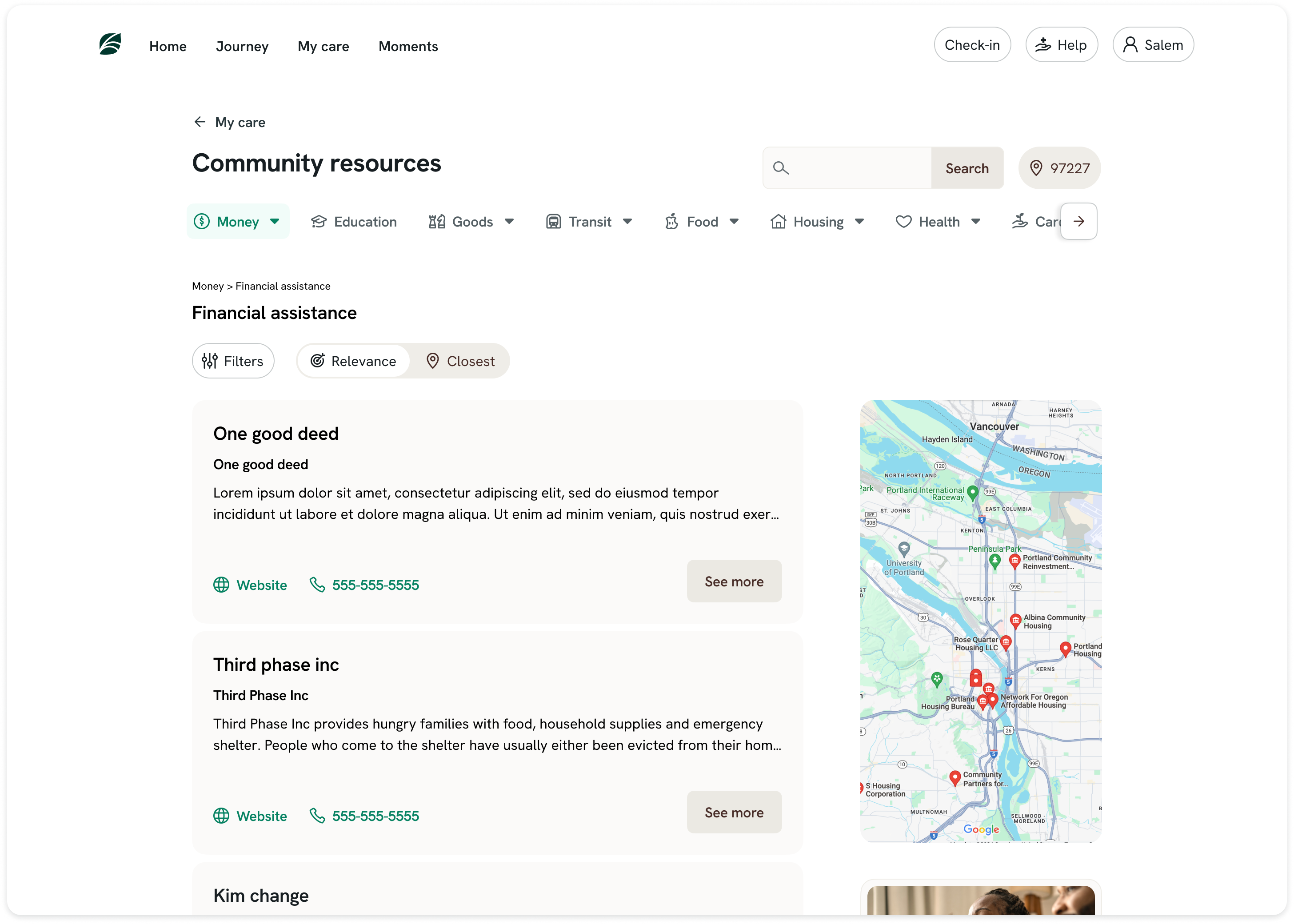 Financial assistance resources screen